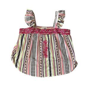 Savanna Jane Top Womens Size 2X Floral Aztec Embroidered Flutter Blouse NWT